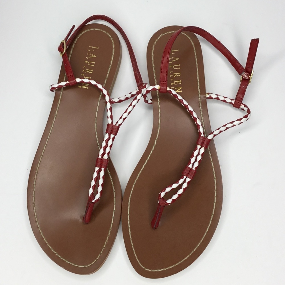 LAUREN RED/ WHITE SANDALS SIZE 8.5